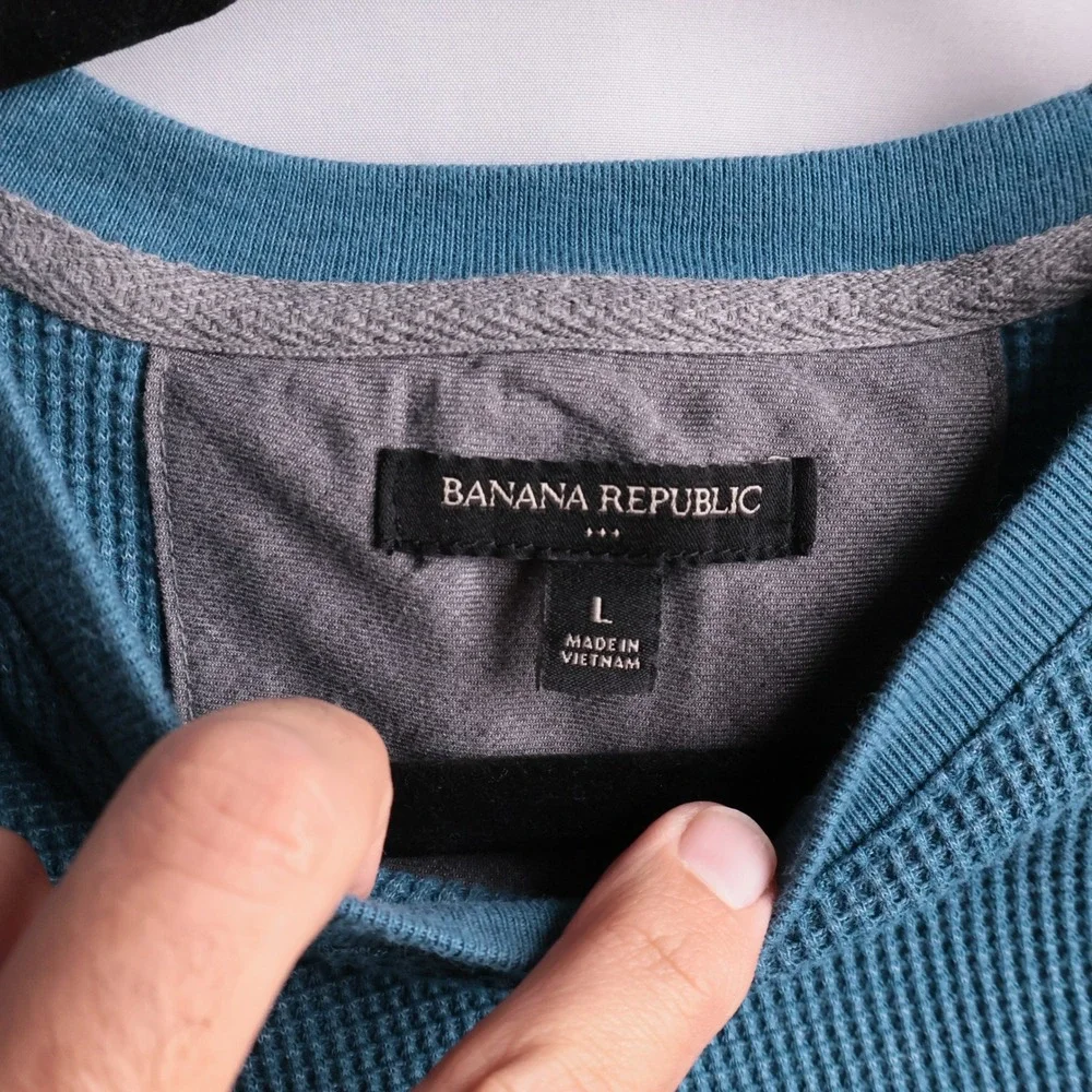 Banana Republic Mens Waffle Knit Thermal Long Sleeve Shirt Teal Blue L Y2K
